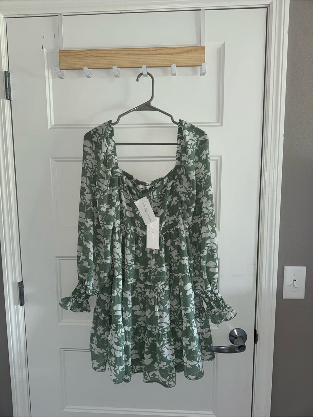 Lush Green and White Floral Long-Sleeve Tunic Dress